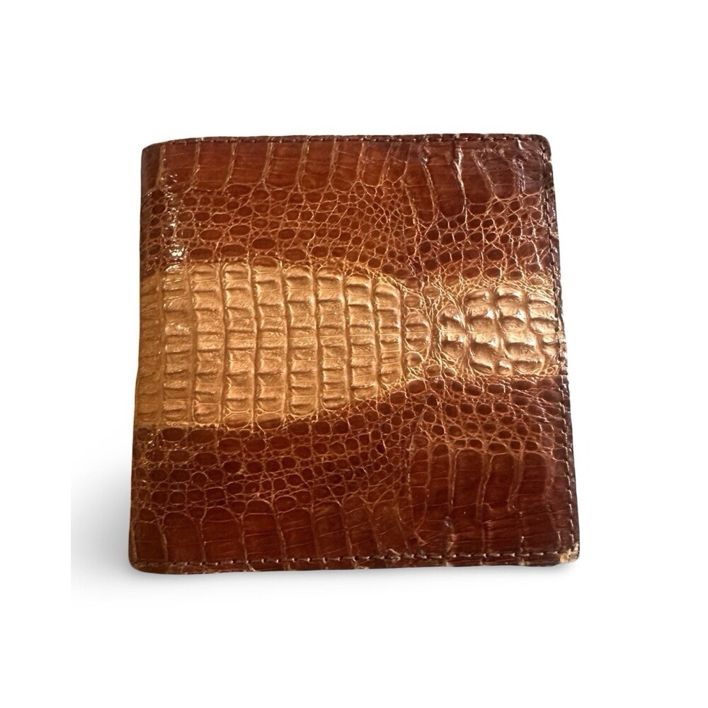 Mandarin Reptile REAL Crocodile Brown Yellow Twotone bifold Wallet RARE
